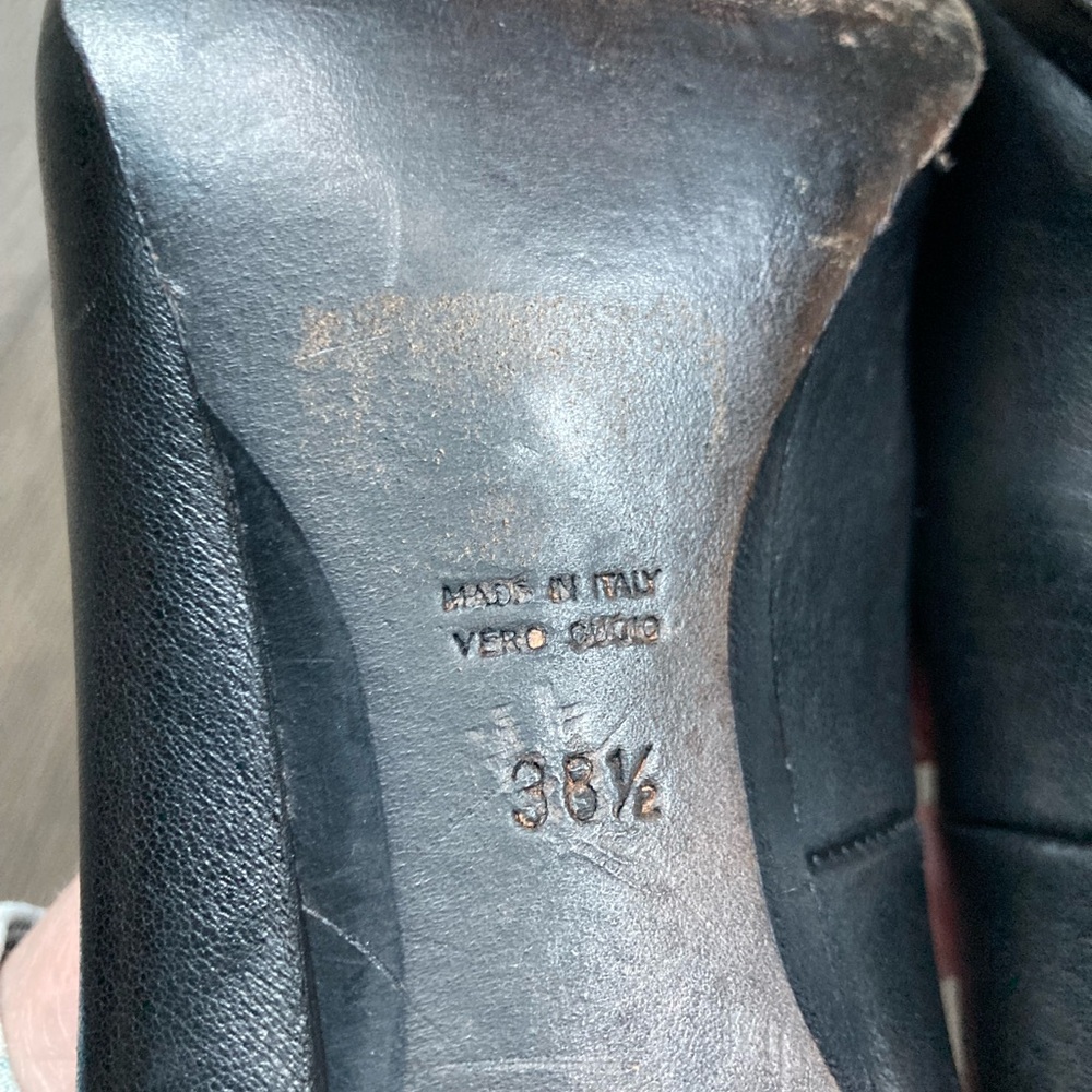 Designer Black Leather Block Heels - Made in Italy